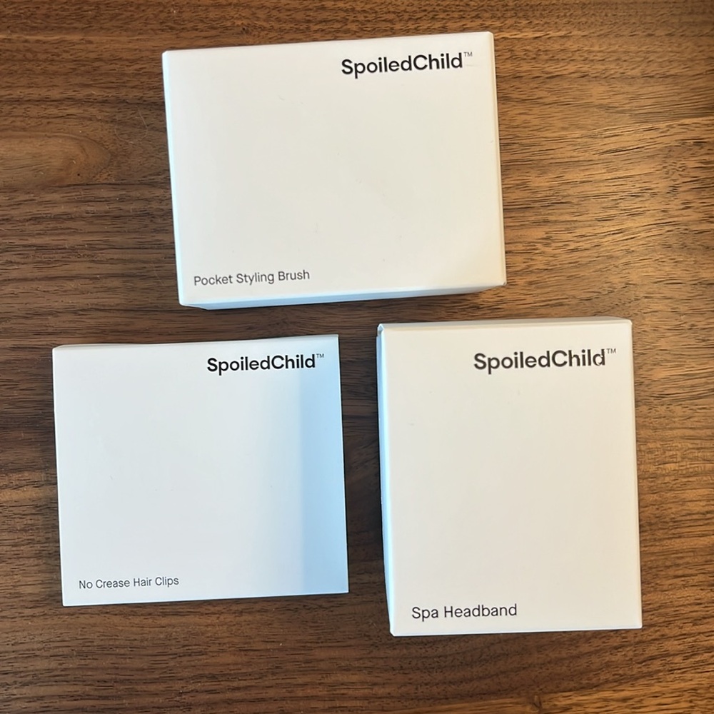 SpoiledChild Pocket Styling Brush, Spa Headband, and No Crease Hair Clips